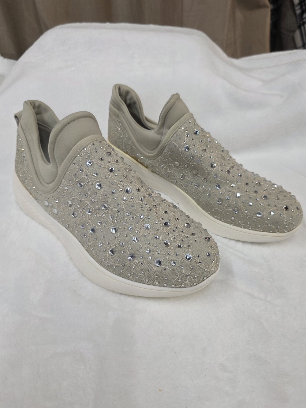 ANTONIO MELANI Crystal-Embellished Slip-On Sneakers - Beige
